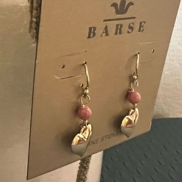 Studio Barse Gold Heart Earrings with Pink Beads - Picture 3 of 6